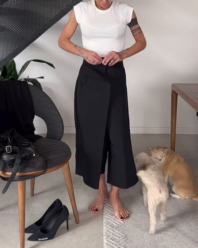 Schneider® | Eénkleurige asymmetrische casual broek