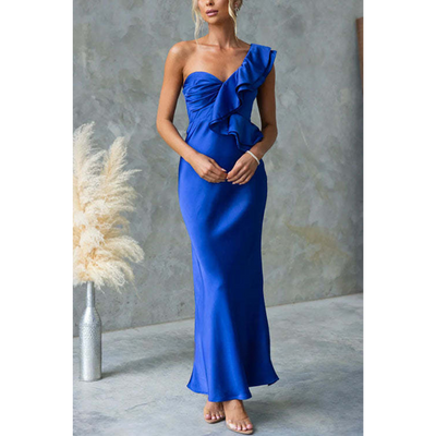 Wies – Maxi Jurk met Volant en One-Shoulder