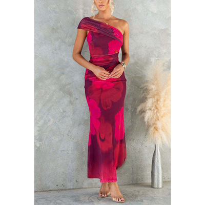 Xanne – Maxi Jurk met Bloemenprint en Mesh