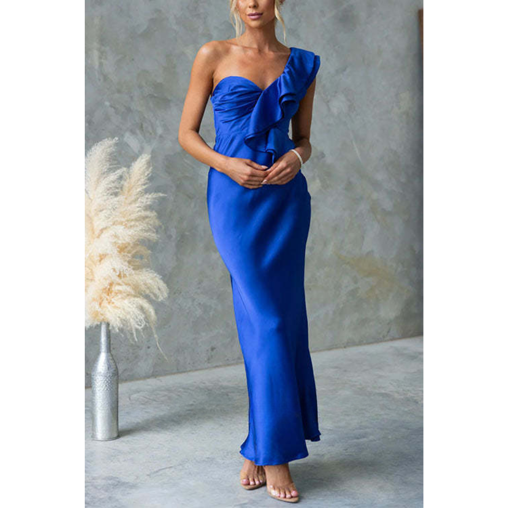 Wies – Maxi Jurk met Volant en One-Shoulder