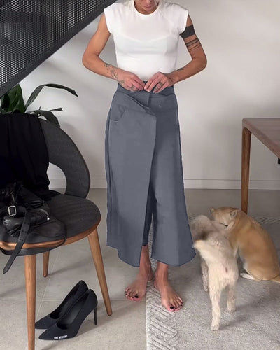 Schneider® | Eénkleurige asymmetrische casual broek