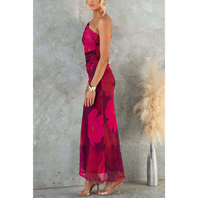 Xanne – Maxi Jurk met Bloemenprint en Mesh