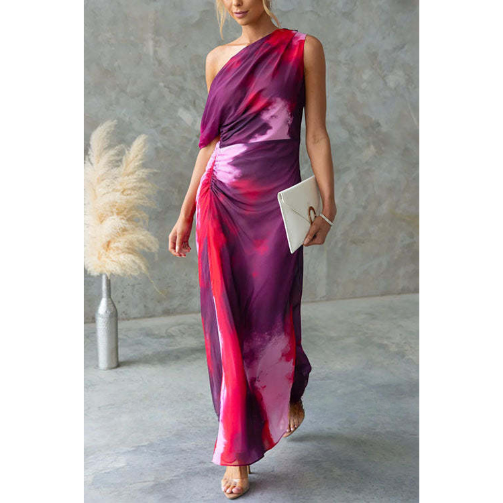 Quirine – One-Shoulder Jurk met Tie-Dye