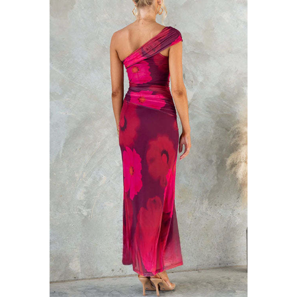 Xanne – Maxi Jurk met Bloemenprint en Mesh