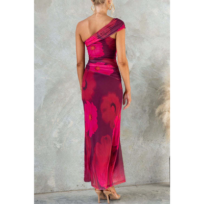 Xanne – Maxi Jurk met Bloemenprint en Mesh