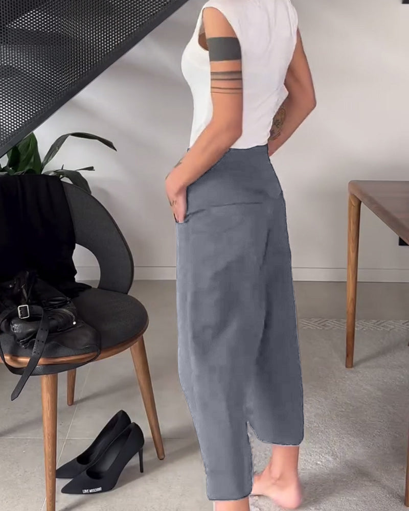 Schneider® | Eénkleurige asymmetrische casual broek