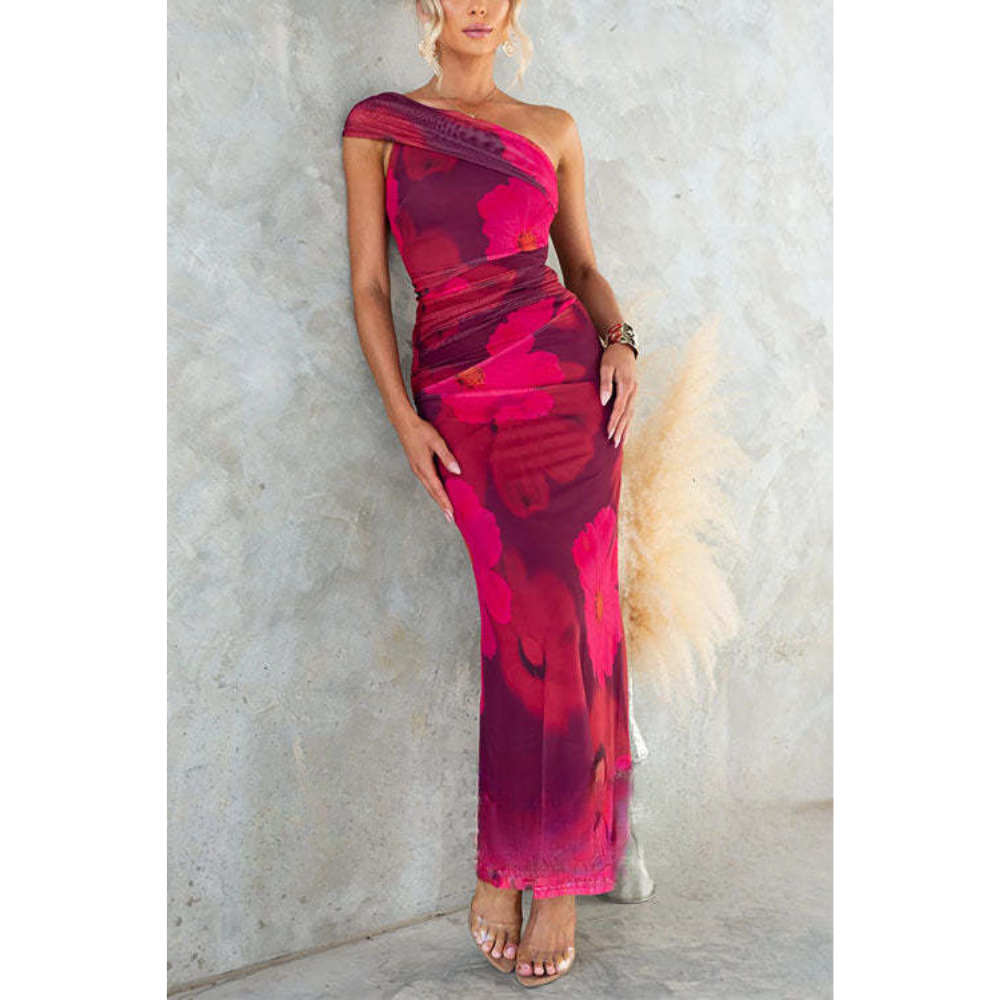 Xanne – Maxi Jurk met Bloemenprint en Mesh