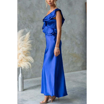 Wies – Maxi Jurk met Volant en One-Shoulder