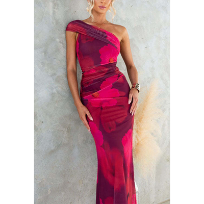 Xanne – Maxi Jurk met Bloemenprint en Mesh