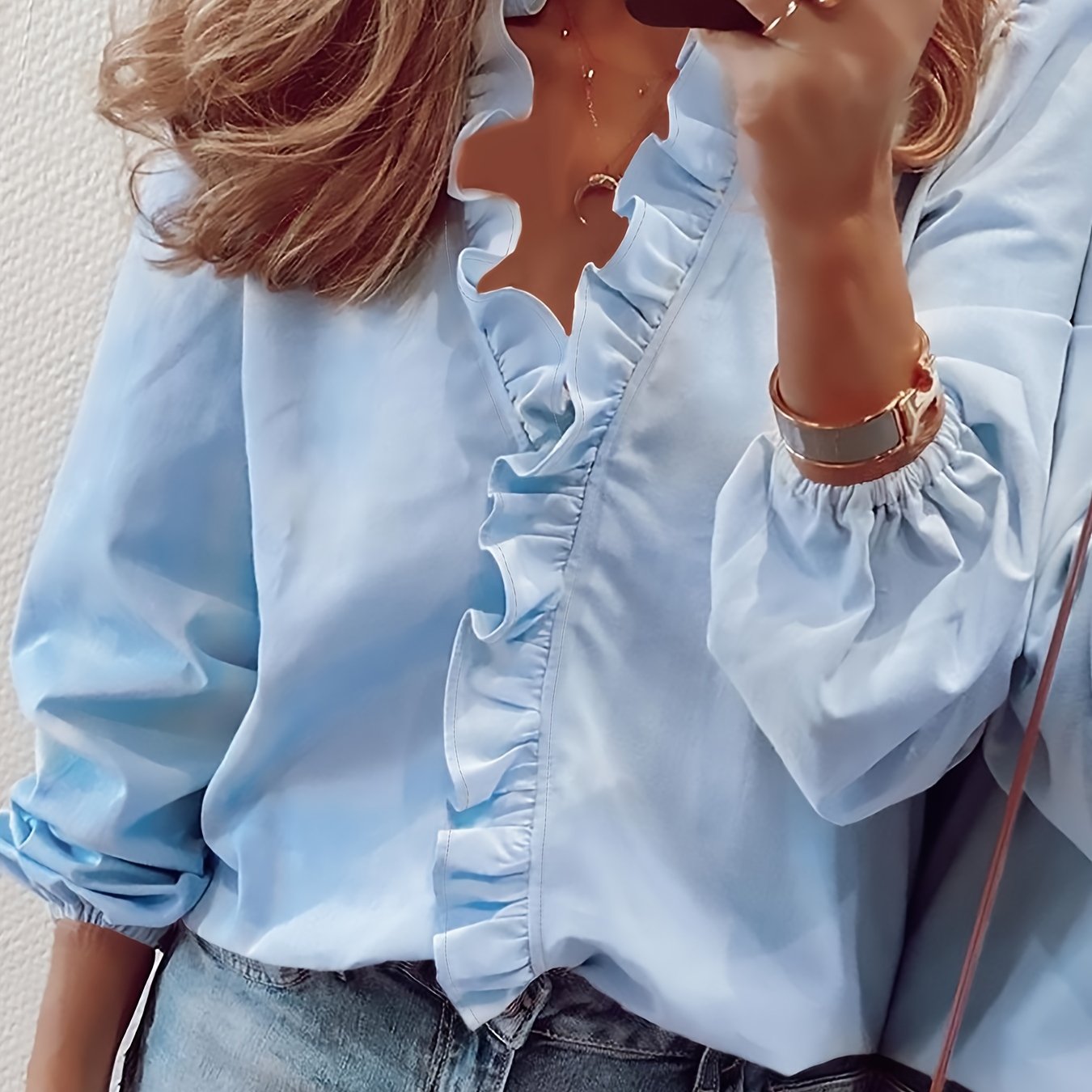 Sanne – Geruffelde V-Hals Blouse
