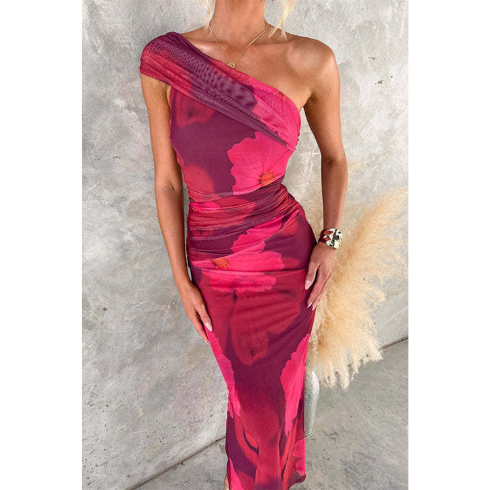 Xanne – Maxi Jurk met Bloemenprint en Mesh