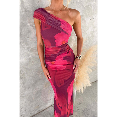 Xanne – Maxi Jurk met Bloemenprint en Mesh