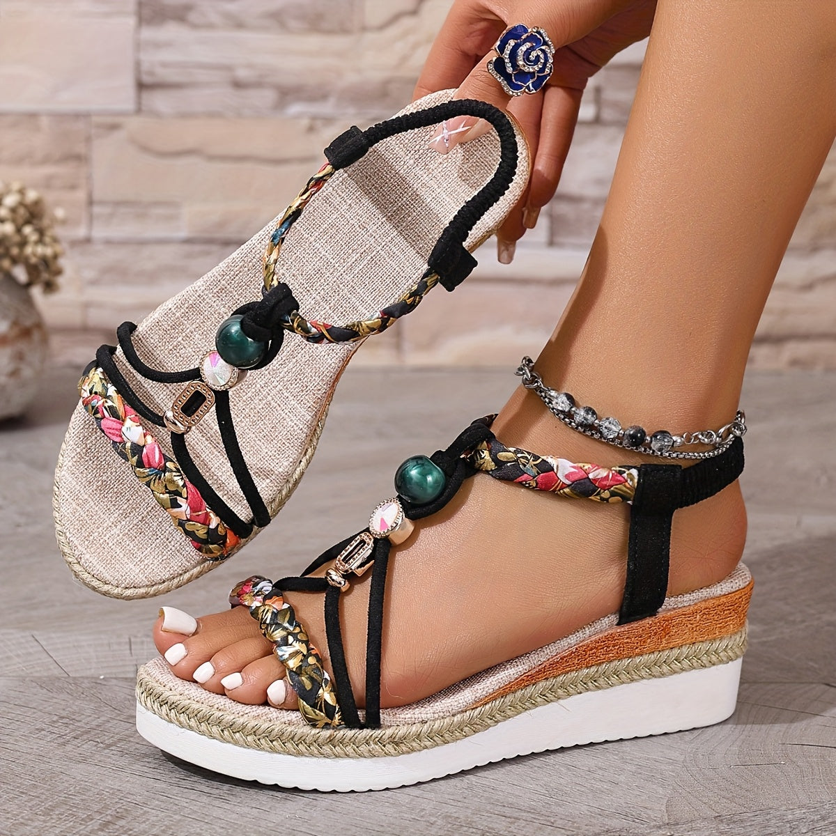 Bohemian Gevlochten Wedge Sandalen