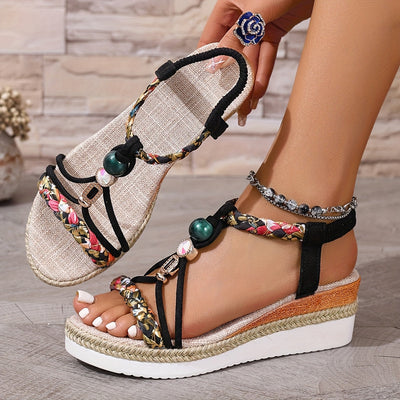 Bohemian Gevlochten Wedge Sandalen