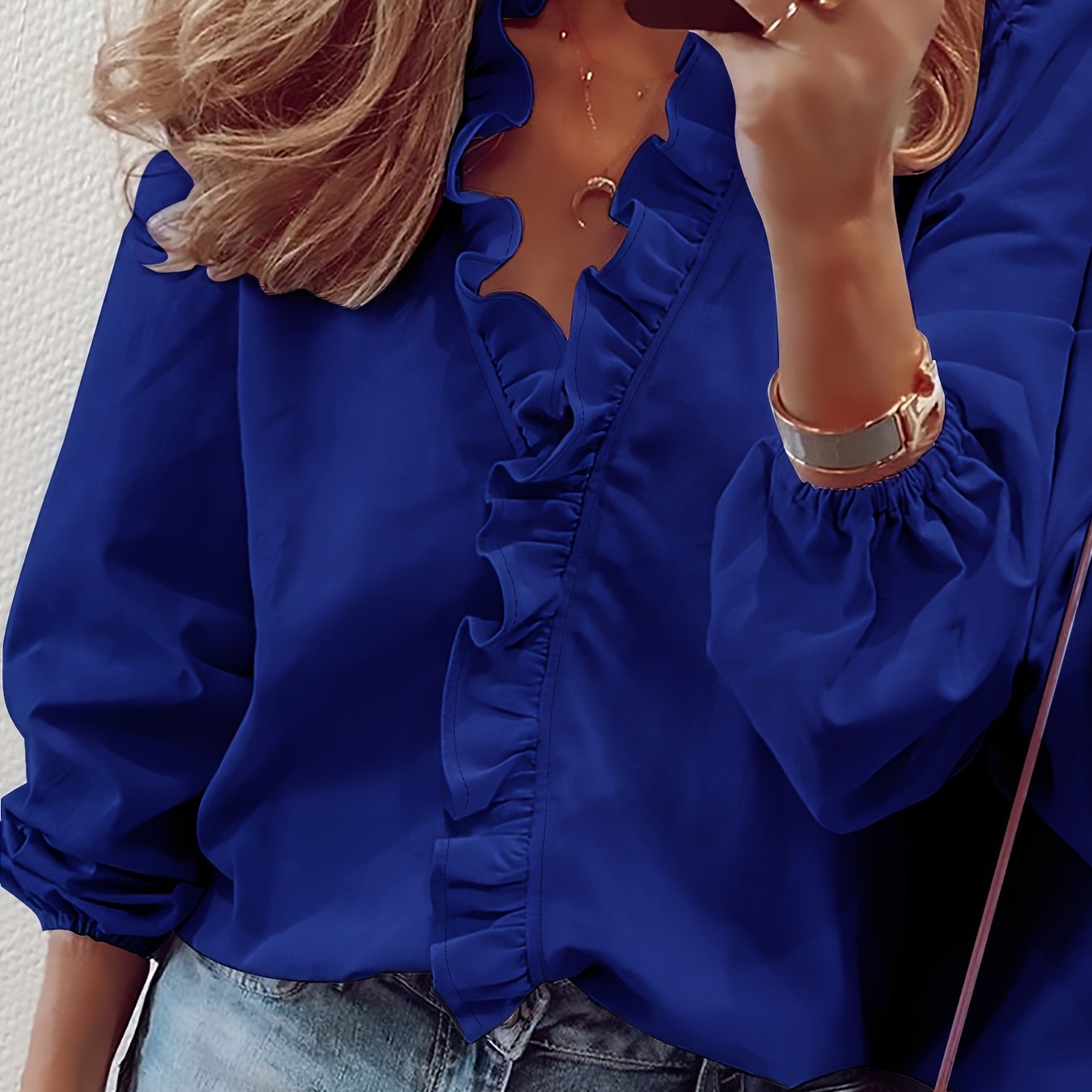 Sanne – Geruffelde V-Hals Blouse
