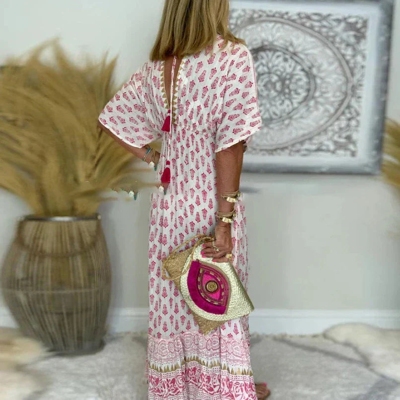 BOHO MAXI JURK MET V-HALS PRINT