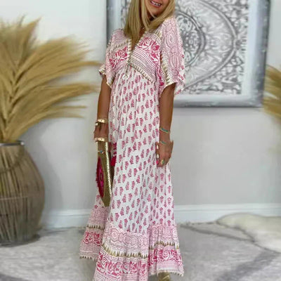 BOHO MAXI JURK MET V-HALS PRINT