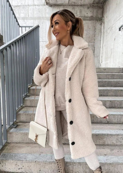 Axelle™ | Lange mantel met brede kraag en knopen