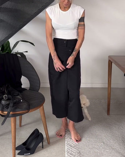 Schneider® | Eénkleurige asymmetrische casual broek