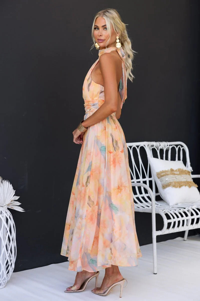 Wietske | Maxi-jurk met Aquarelprint